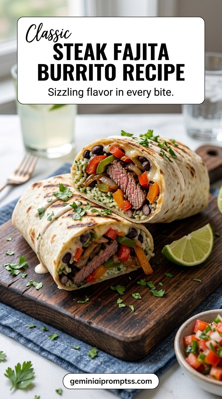 Steak Fajita Burrito Recipe finished recipe with thin-cut steak