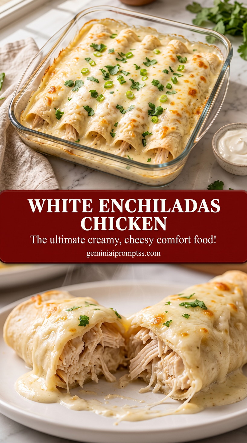 White Enchiladas Chicken with rolled chicken enchiladas with a creamy pale sauce and melted cheese