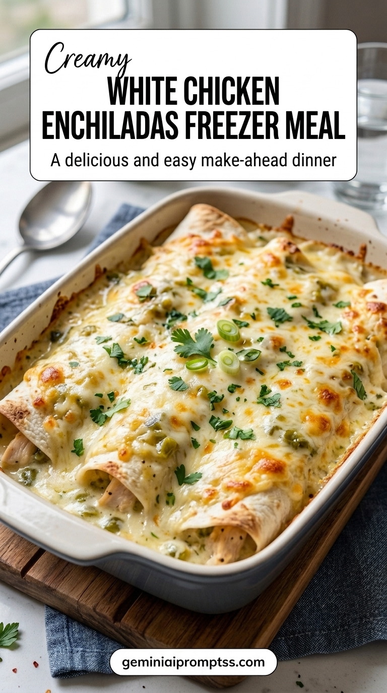 White Chicken Enchiladas Freezer Meal finished recipe with a make-ahead method that freezes well