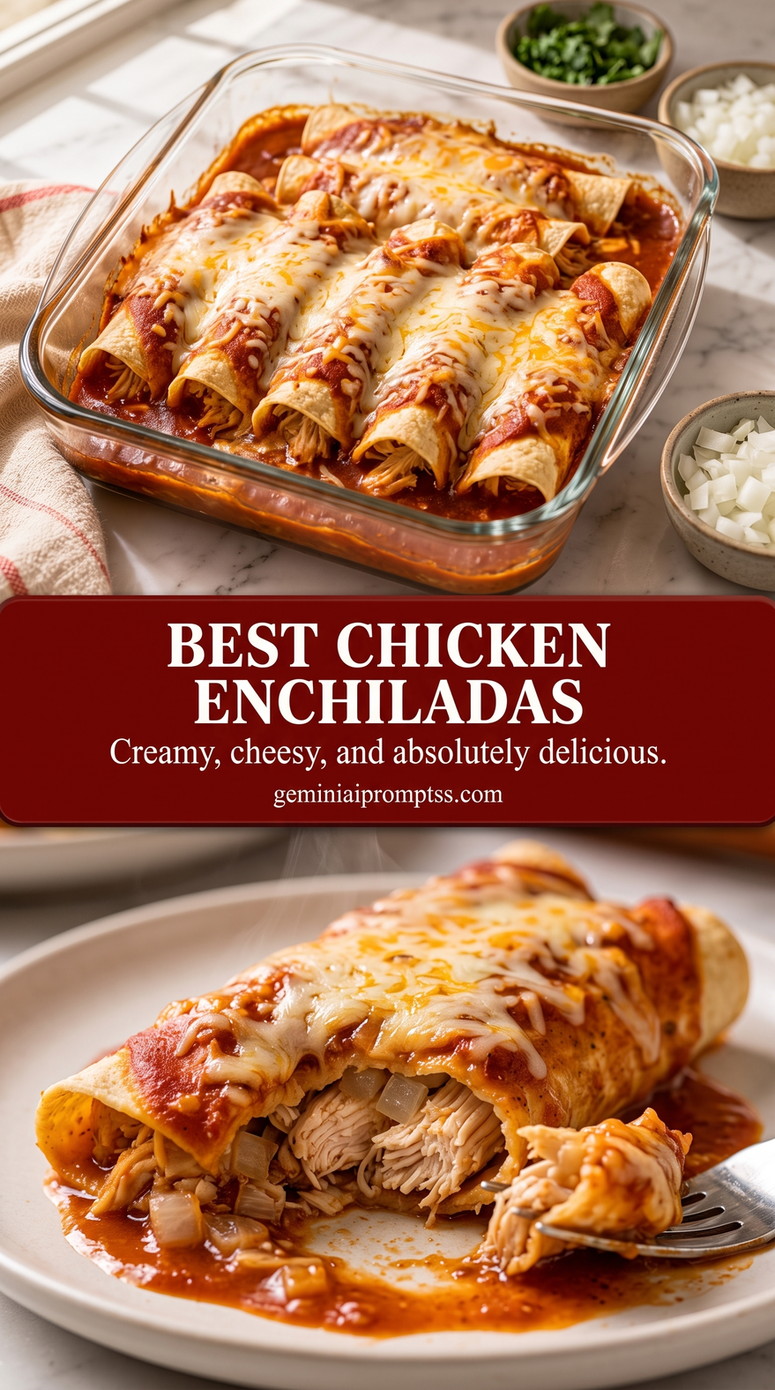 Cheesy Red-Sauce Chicken Enchiladas finished dish with cheesy red-sauce chicken enchiladas