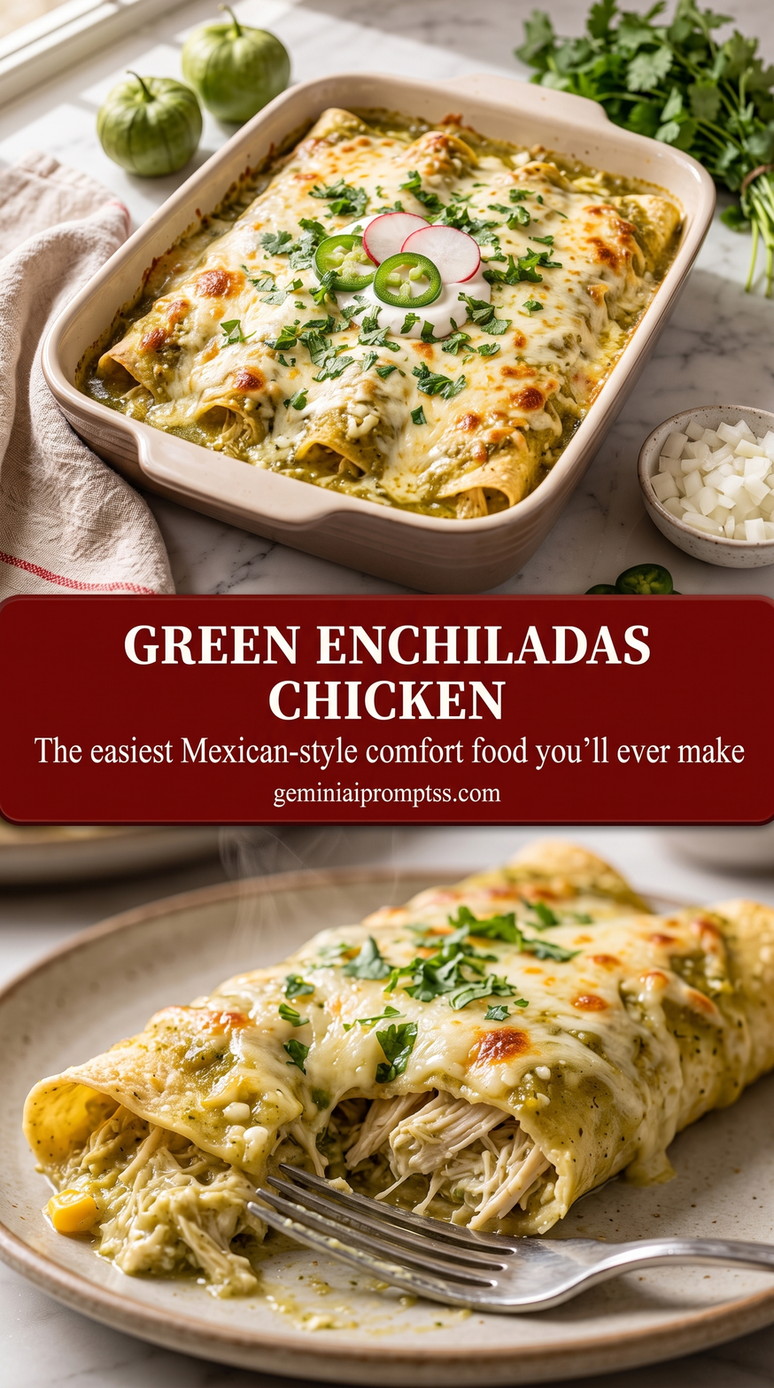 Green Enchiladas Chicken with rolled chicken enchiladas with a green sauce and melted cheese