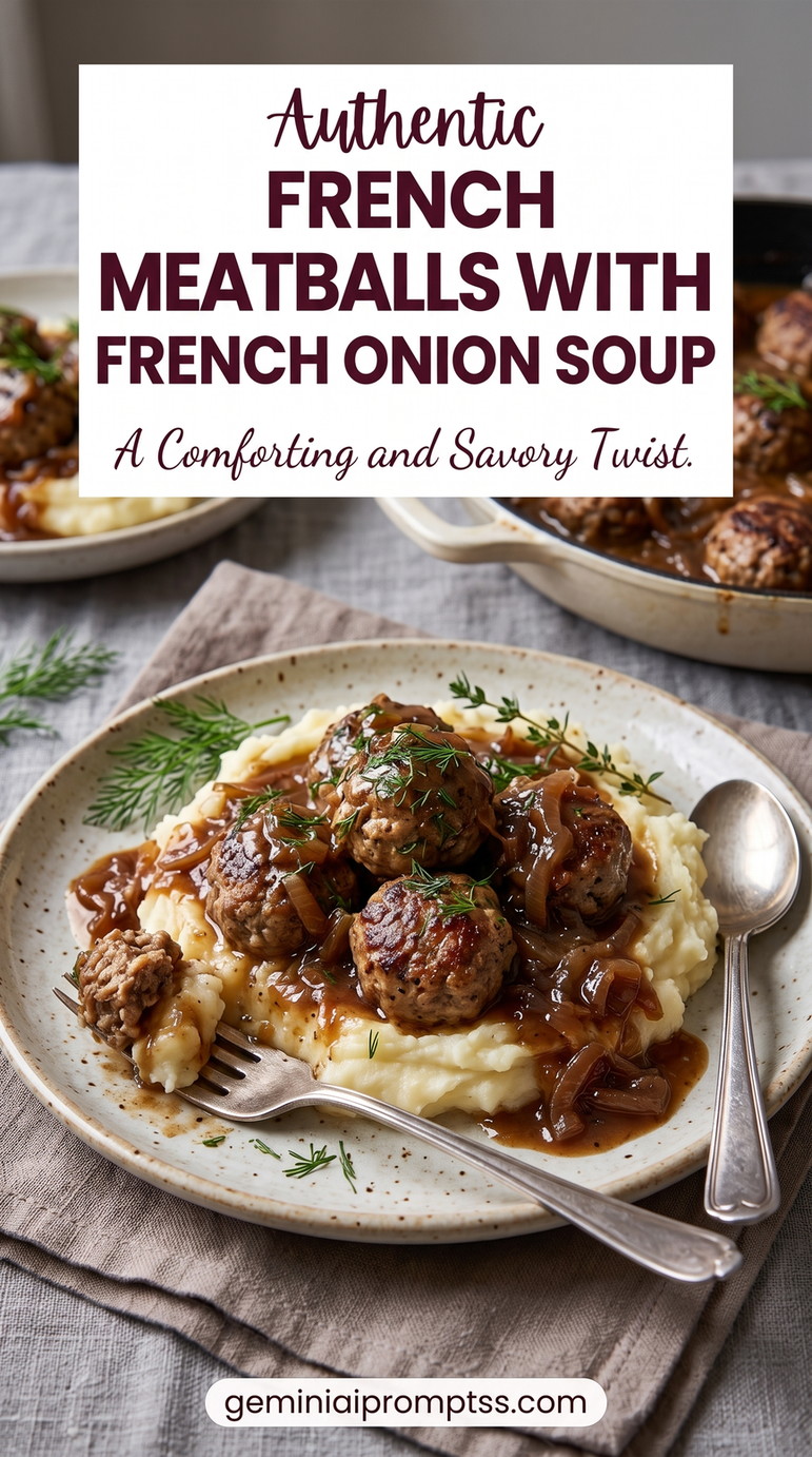 Swedish meatballs with French onion soup showing caramelized onion gravy with a convenient French onion soup base
