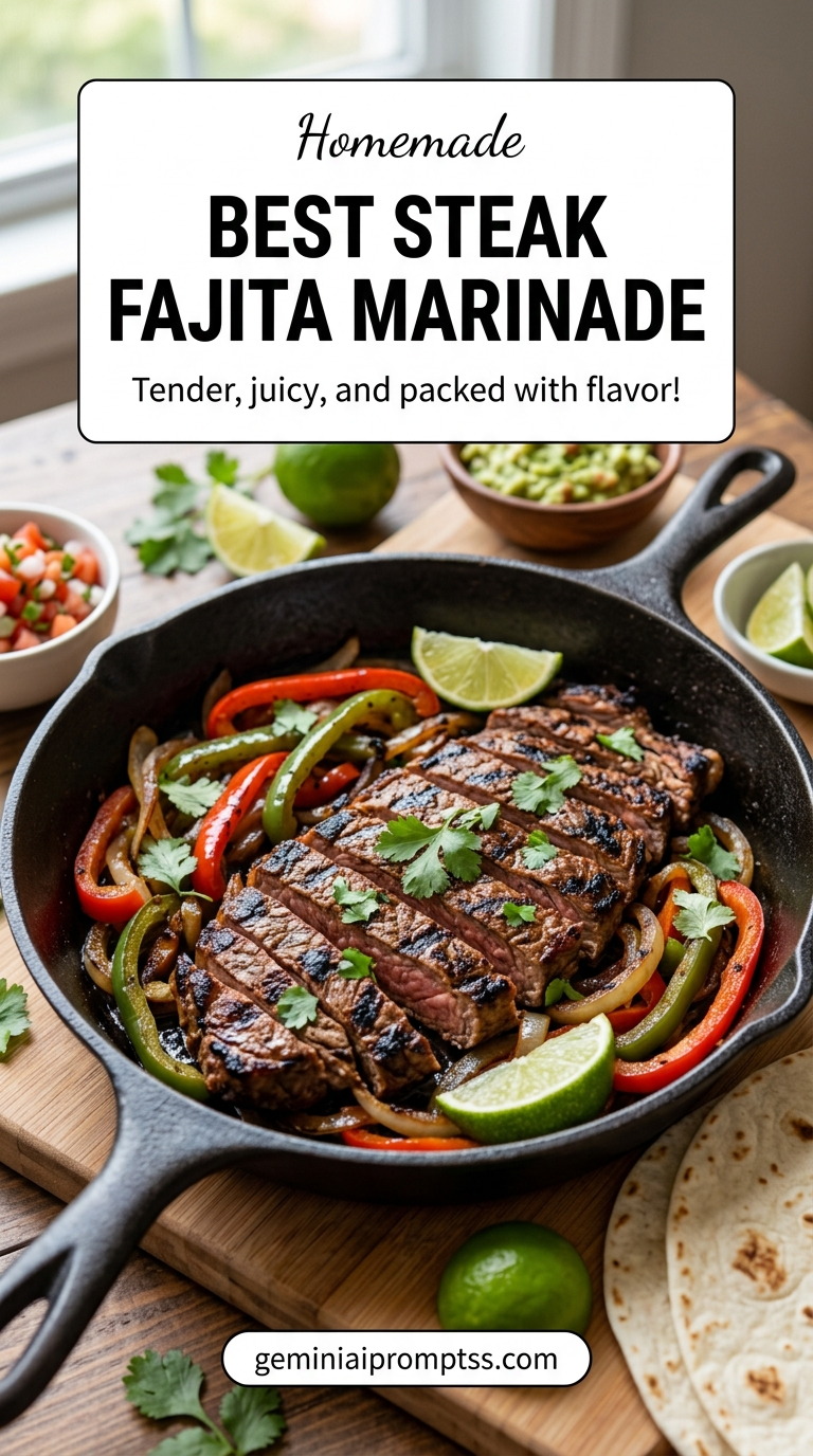 Best Steak Fajita Marinade finished dish with lime, steak