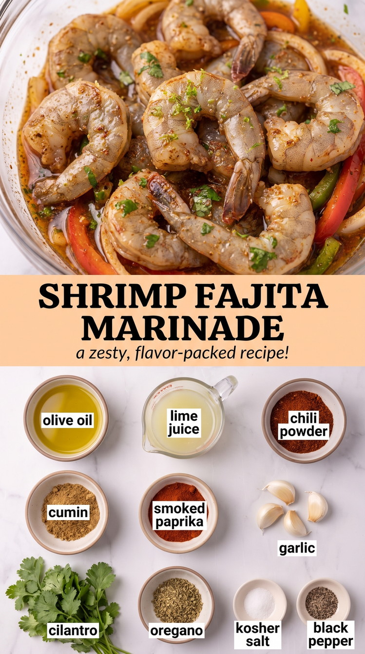 Citrus Chili Shrimp Fajita Marinade - sizzling fajita-style protein with colorful peppers and onions