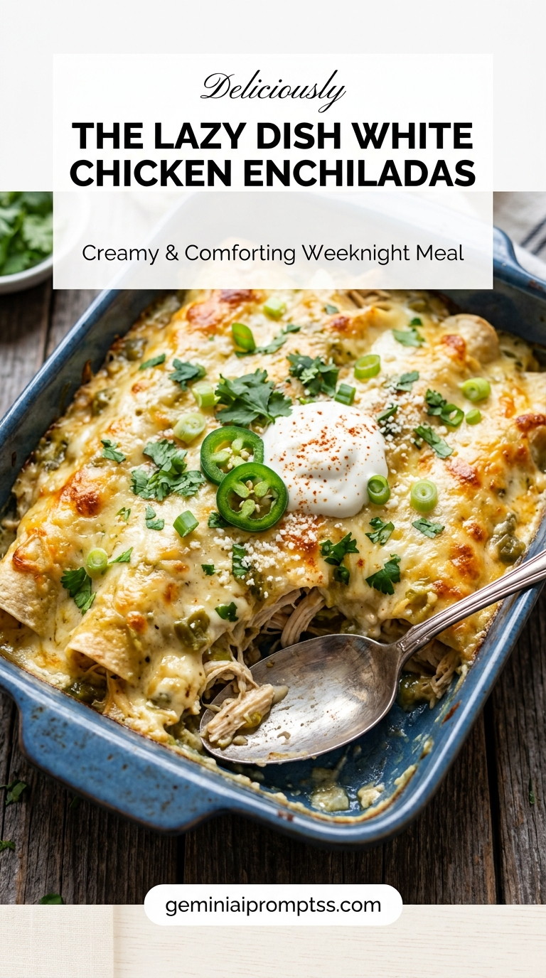 the Lazy Dish White Chicken Enchiladas finished dish with shredded chicken, melted cheese