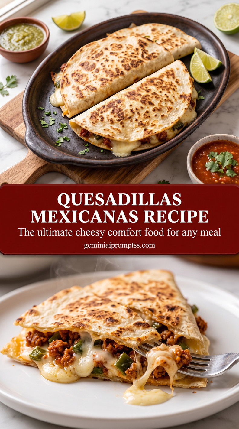 Quesadillas Mexicanas Recipe with golden folded tortillas filled with chicken, melted cheese, and colorful savory filling