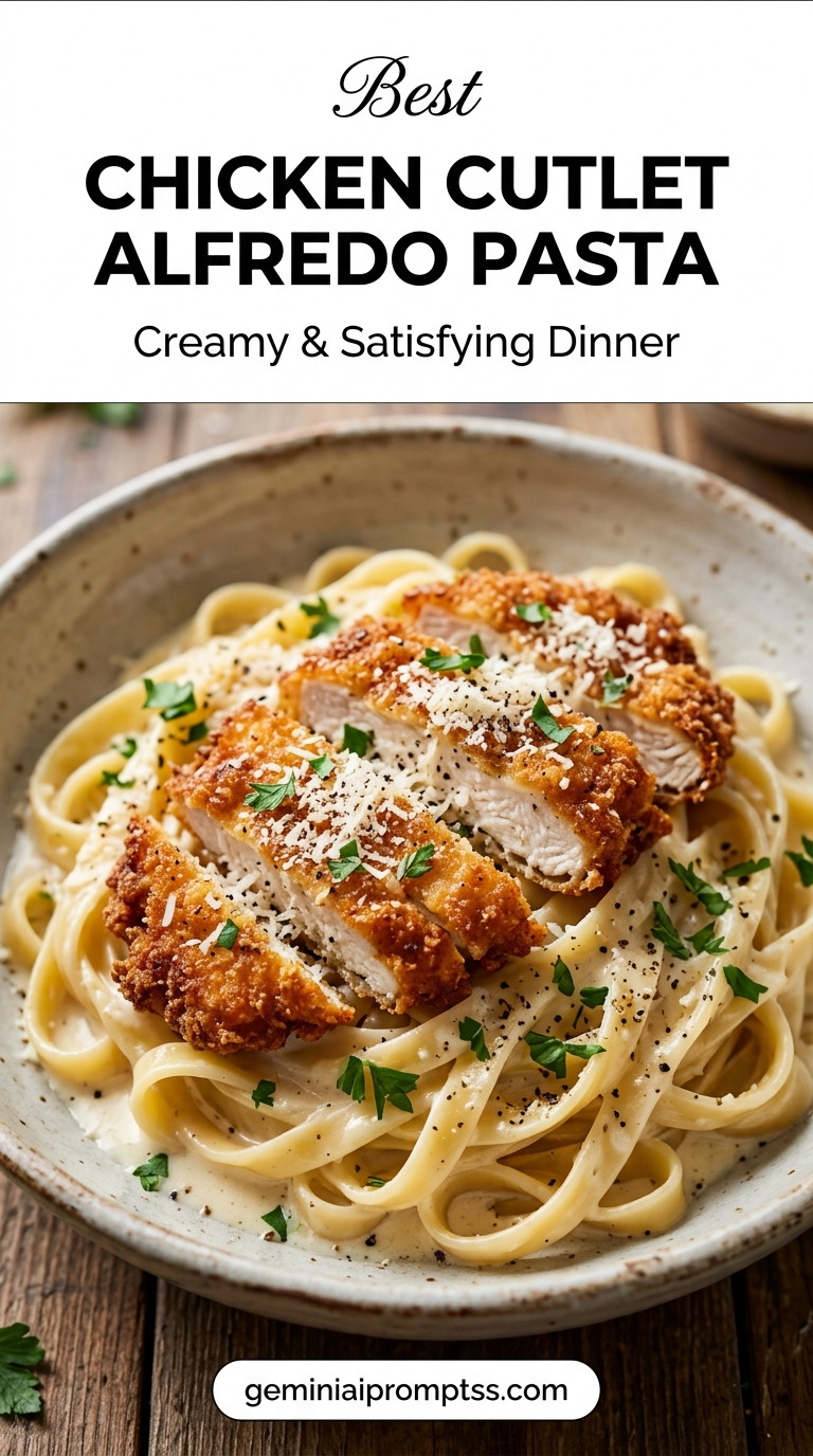 Chicken Cutlet Alfredo Pasta finished recipe