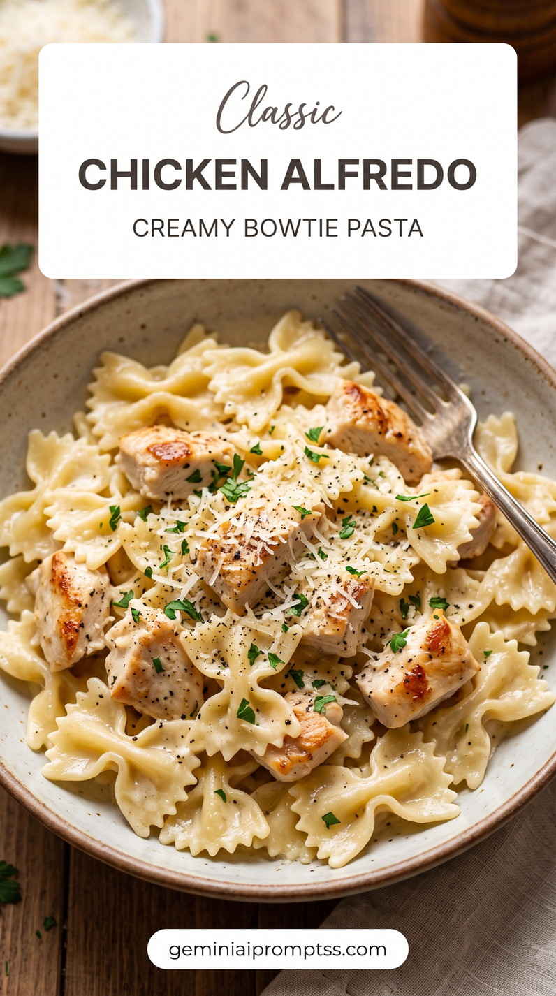 Oven-Baked Chicken Alfredo Pasta with creamy sauce, chicken, pasta, Parmesan