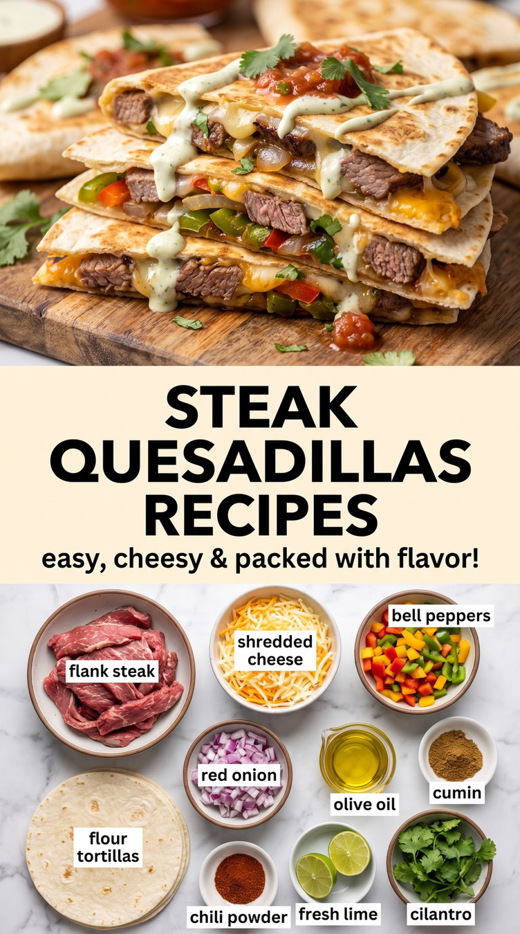 Steak and Pepper Quesadillas - golden crisp quesadilla wedges with melted cheese and a savory filling