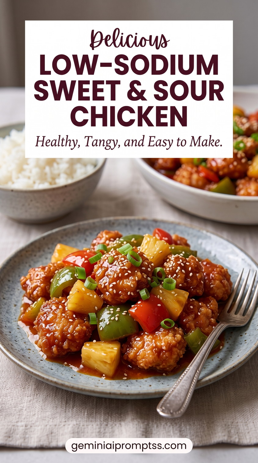 Low-sodium sweet and sour chicken showing a lower-sodium pineapple-and-pepper chicken with sesame and scallions