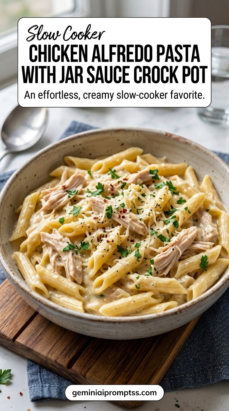 Chicken Alfredo Pasta With Jar Sauce Crock Pot finished recipe with slow cooking