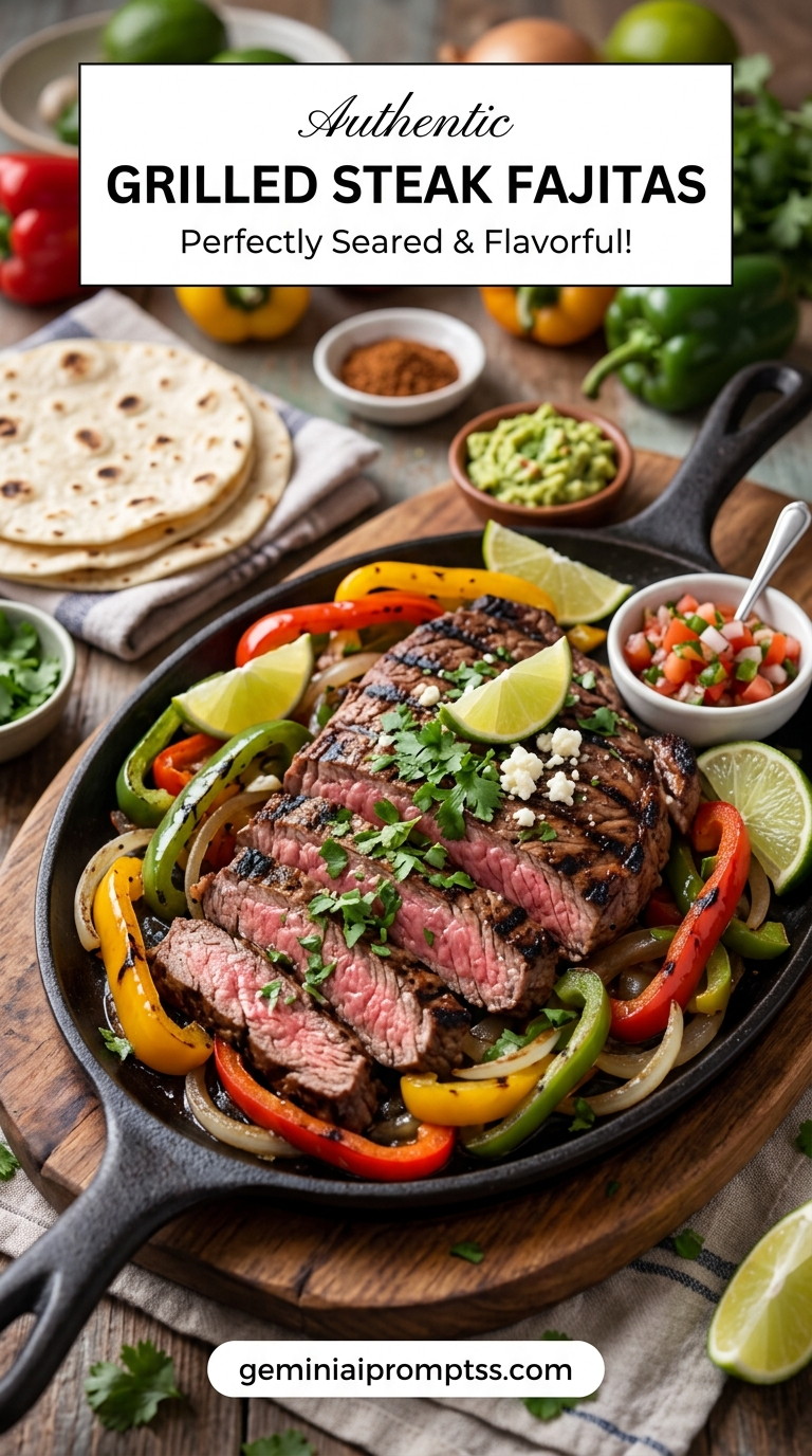 Grilled Steak Fajita Recipe finished dish with bell peppers, onion