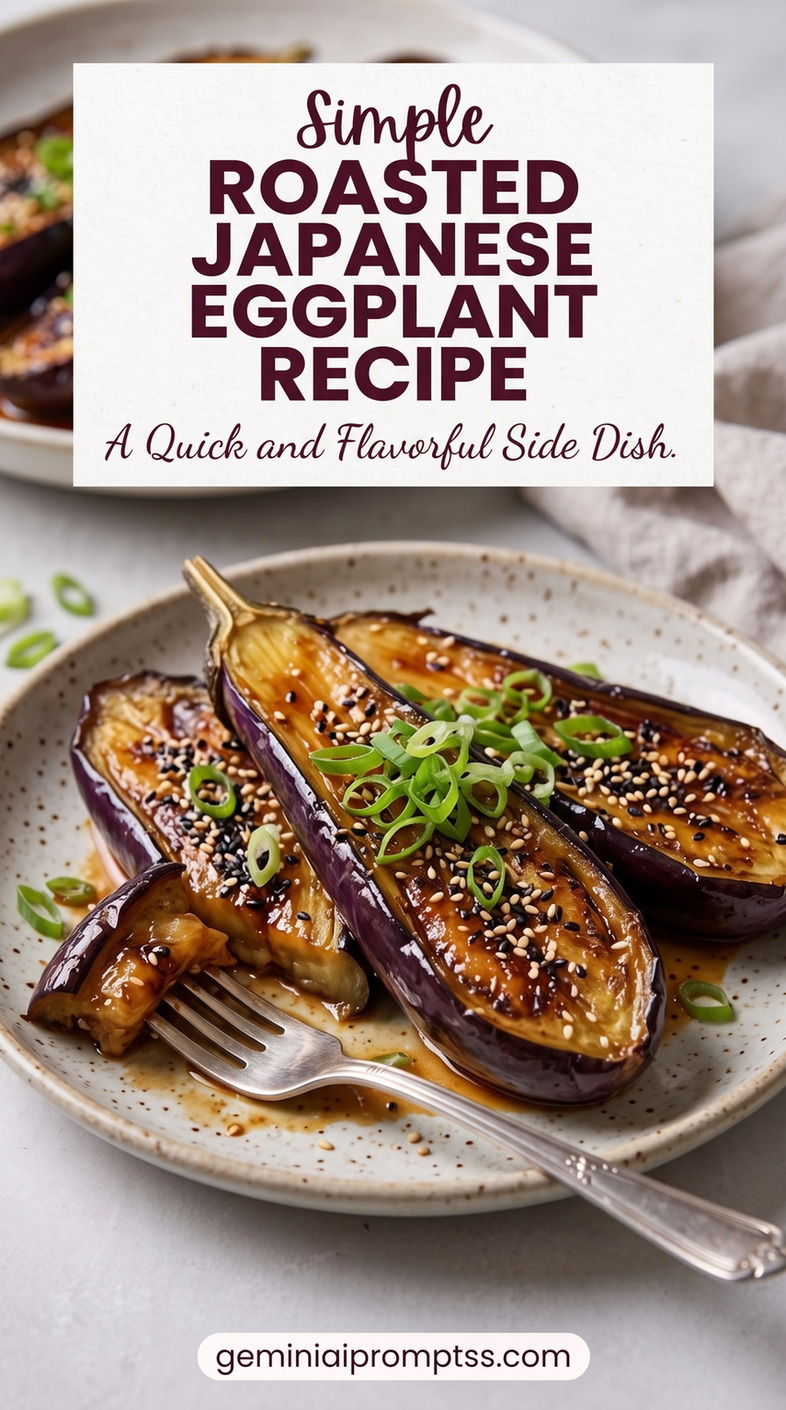 Roasted Japanese Eggplant with Sesame-Scallion Glaze showing roasted Japanese eggplant halves with a glossy glaze, sesame, and scallions