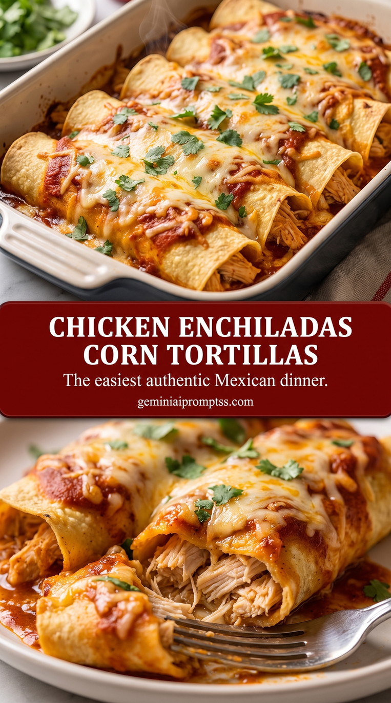 corn tortilla chicken enchiladas with red chile sauce with corn tortillas, red chile sauce, chicken, and melted cheese