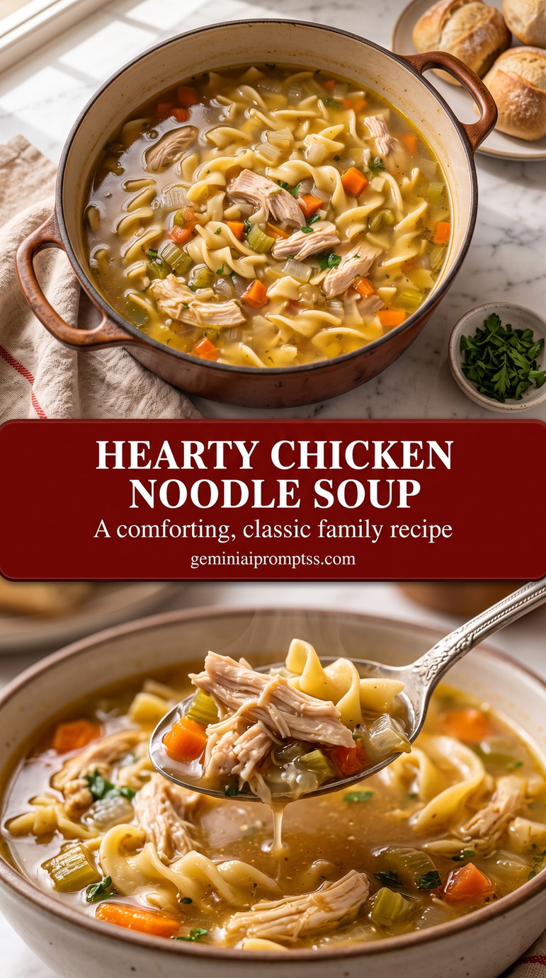 Hearty Chicken Noodle Soup with Thighs and Parsnip finished dish with hearty chicken noodle soup with thighs and parsnip