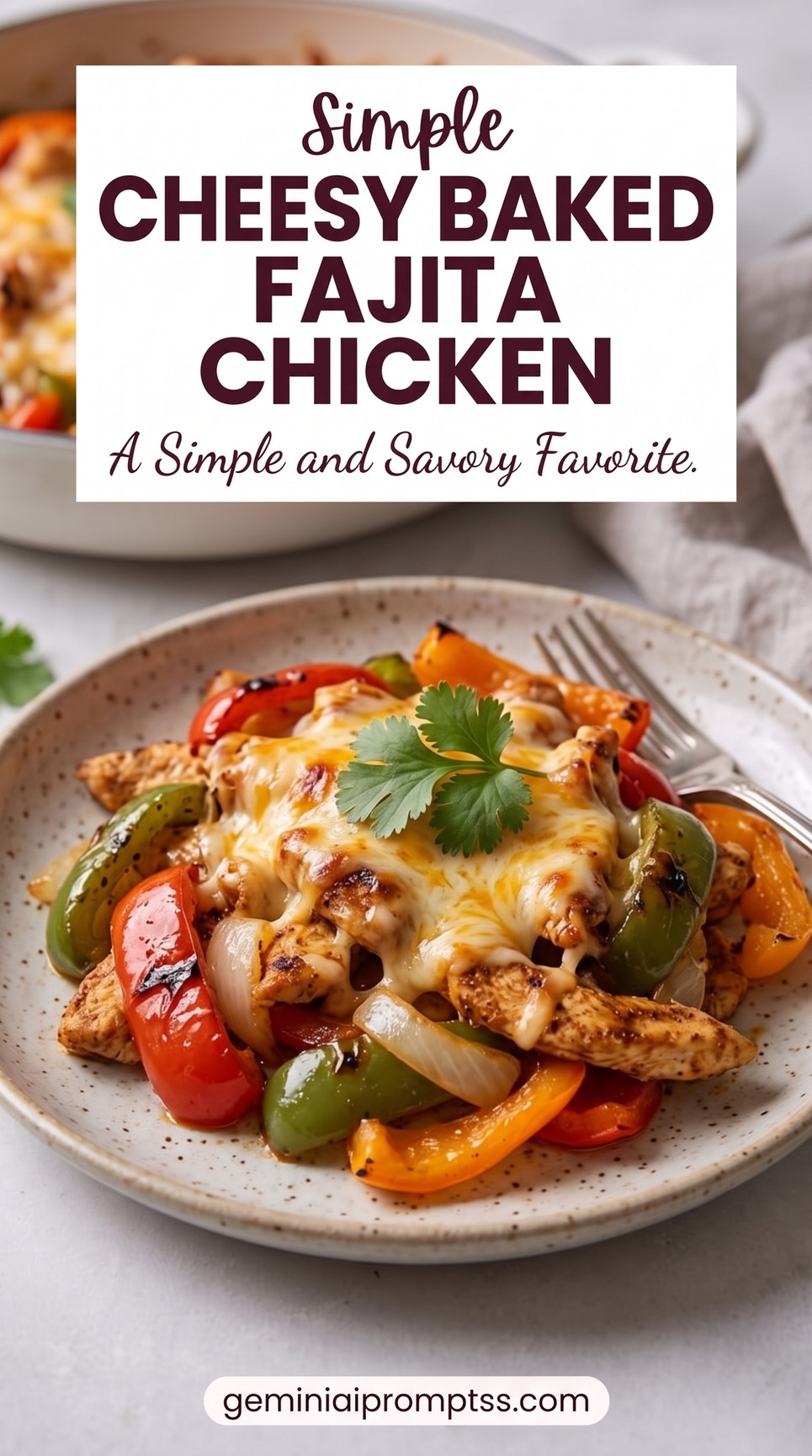 Healthy Chicken Fajita Casserole with chicken, bell peppers, onion, lime