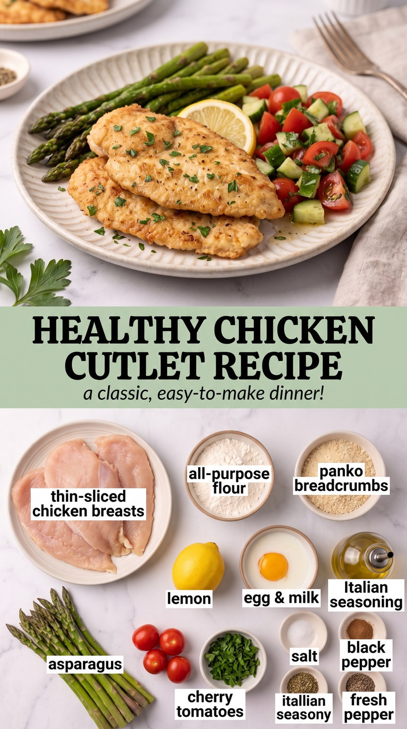 Healthy Lemon-Herb Chicken Cutlets prepared as a finished healthy chicken cutlet recipe recipe with browned cutlets ready to serve