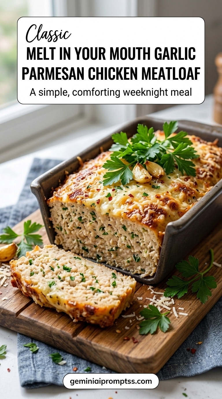 Melt In Your Mouth Garlic Parmesan Chicken Meatloaf Recipe finished recipe with garlic for a warm savory flavor