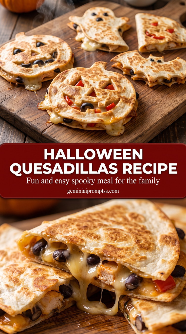 Halloween quesadilla mummies with chicken and cheese with small golden mummy-shaped quesadillas with chicken, cheese, and olive eyes
