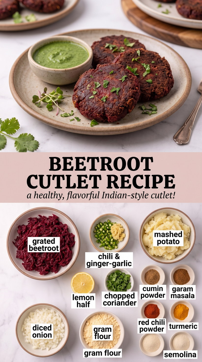 Beetroot and Potato Cutlets prepared as a finished beetroot cutlet recipe recipe with browned cutlets ready to serve