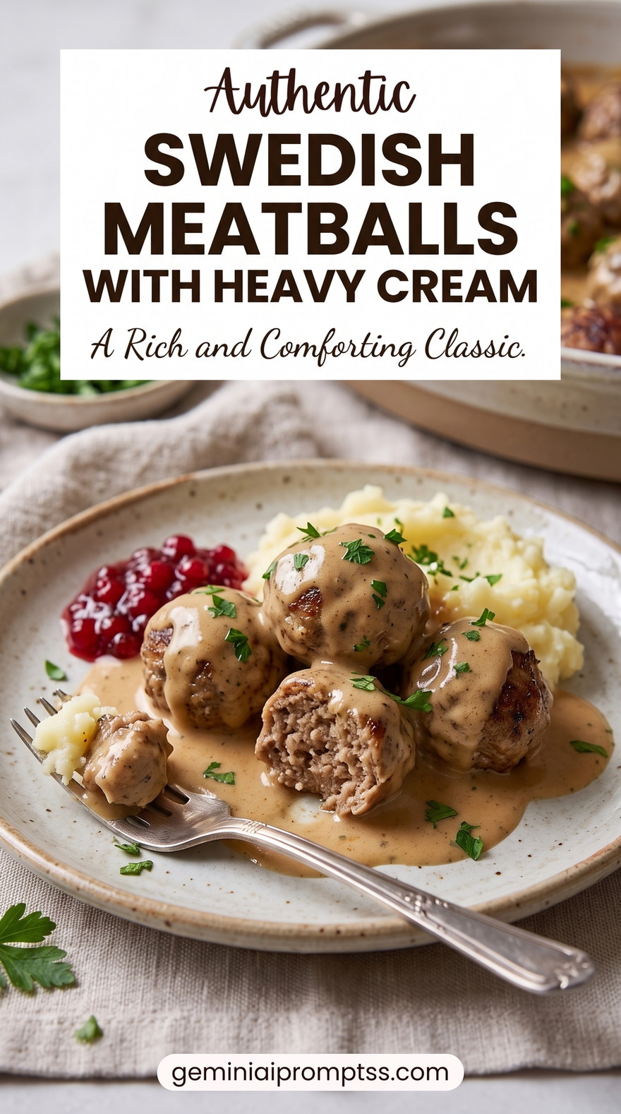 Swedish meatballs with heavy cream showing extra-rich gravy with a velvety texture