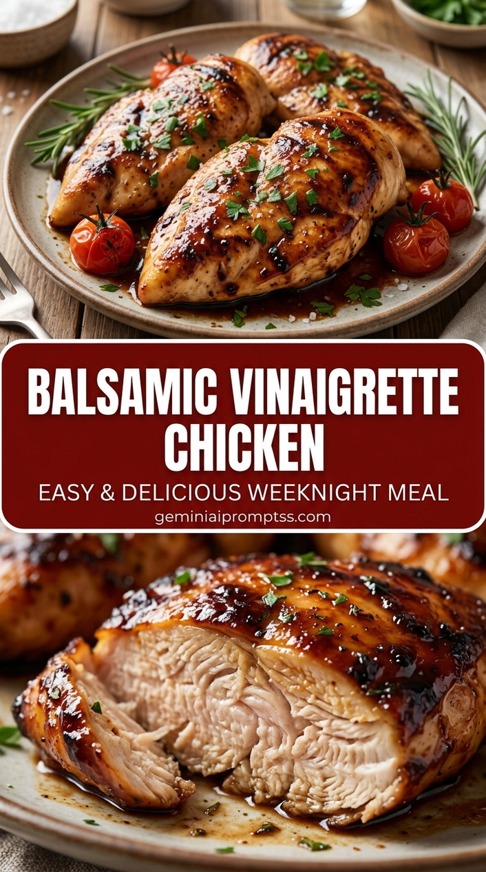 Balsamic vinaigrette chicken with bite-size chicken pieces with browned edges, glossy sauce, and fresh garnish