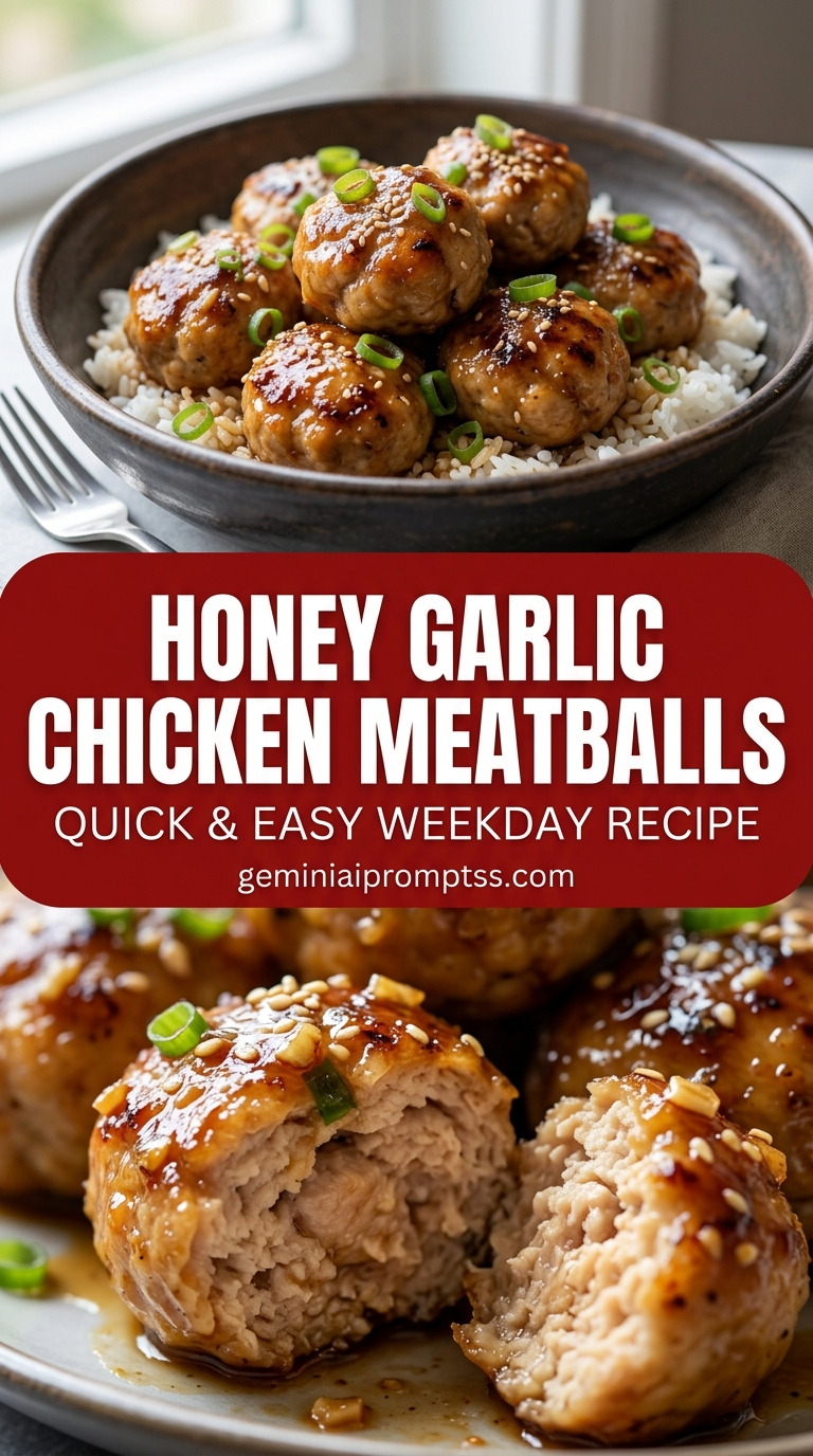 Honey garlic chicken meatballs with ground chicken formed into tender, browned balls, glossy sauce, and fresh garnish
