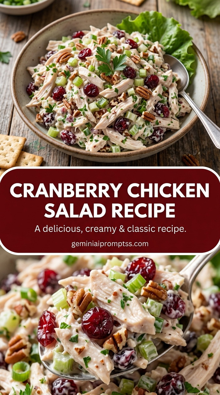 Cranberry chicken salad recipe with bite-size chicken pieces with browned edges, glossy sauce, and fresh garnish