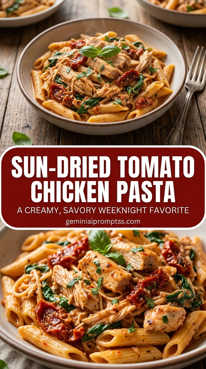 Sun-dried tomato chicken pasta with tender chicken and savory tomato pan sauce