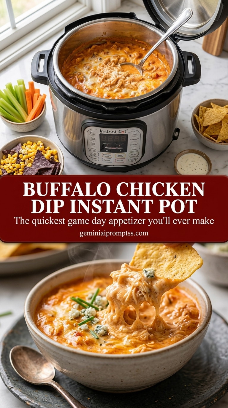 Buffalo chicken dip Instant Pot with creamy buffalo sauce chicken dip, melted pepper Jack, and scallion