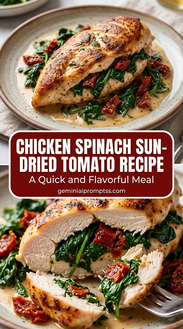Chicken spinach sun-dried tomato recipe with tender chicken and savory tomato pan sauce