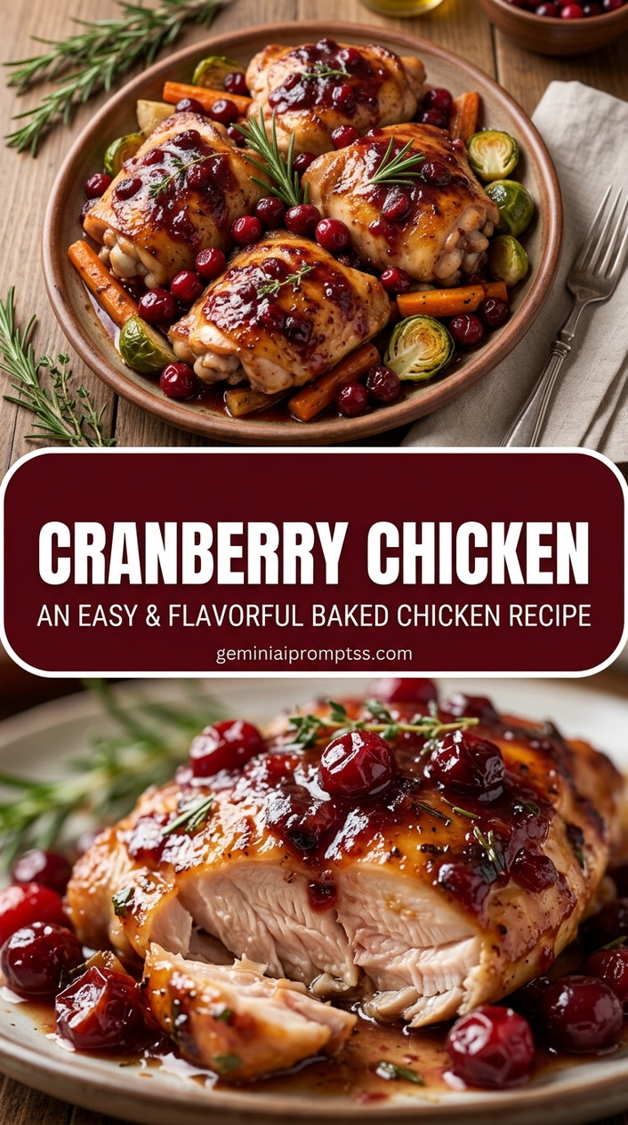 Cranberry chicken with bite-size chicken pieces with browned edges, glossy sauce, and fresh garnish