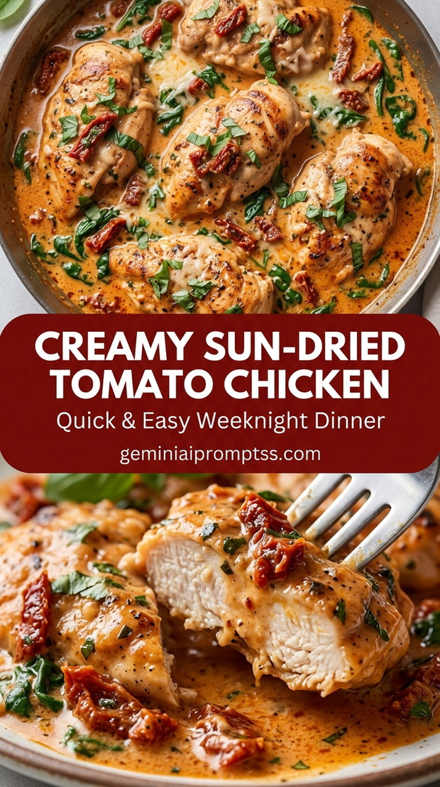 Creamy sun-dried tomato chicken with tender chicken and savory tomato pan sauce