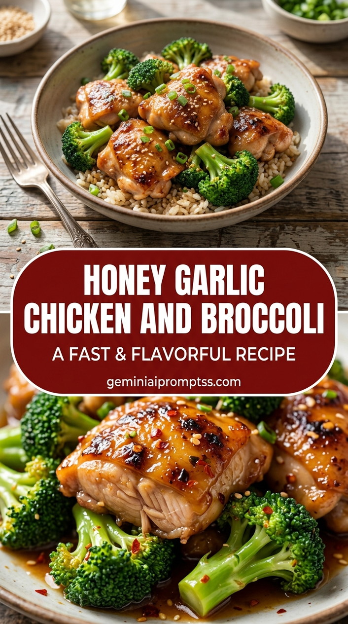 Honey garlic chicken and broccoli with bite-size chicken pieces with browned edges, glossy sauce, and fresh garnish