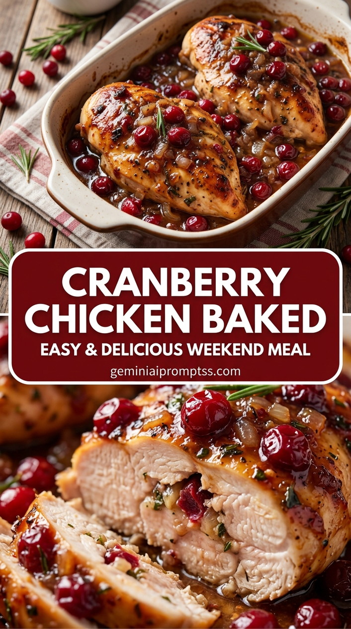Cranberry chicken baked with bite-size chicken pieces with browned edges, glossy sauce, and fresh garnish