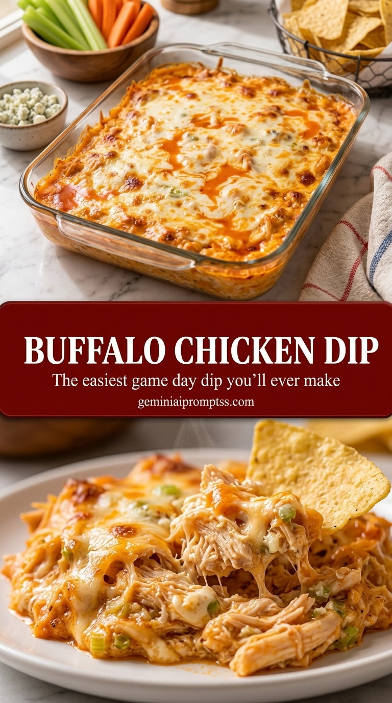 Buffalo chicken dip with creamy hot sauce chicken dip, melted Monterey Jack, and green onion