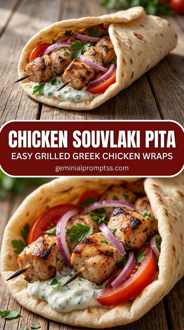 Chicken souvlaki pita with tender chicken and lemon-garlic yogurt sauce