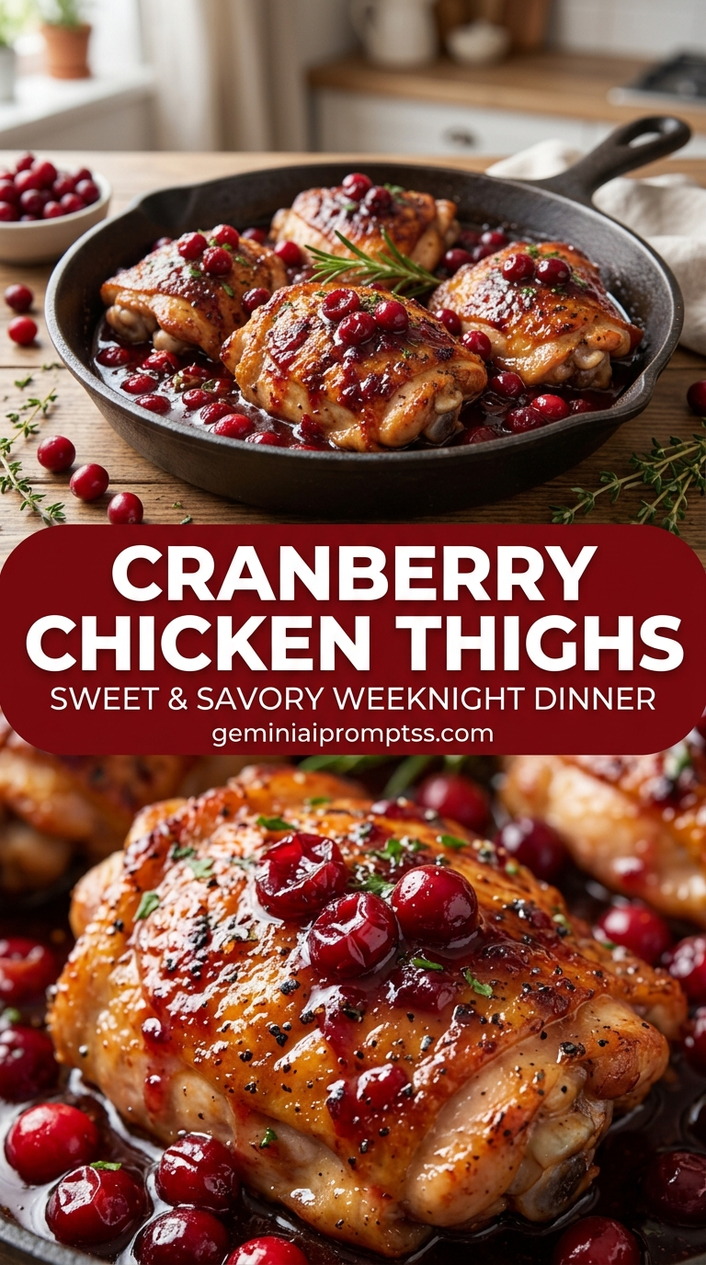 Cranberry chicken thighs with chicken thighs that stay juicy while the edges brown, glossy sauce, and fresh garnish