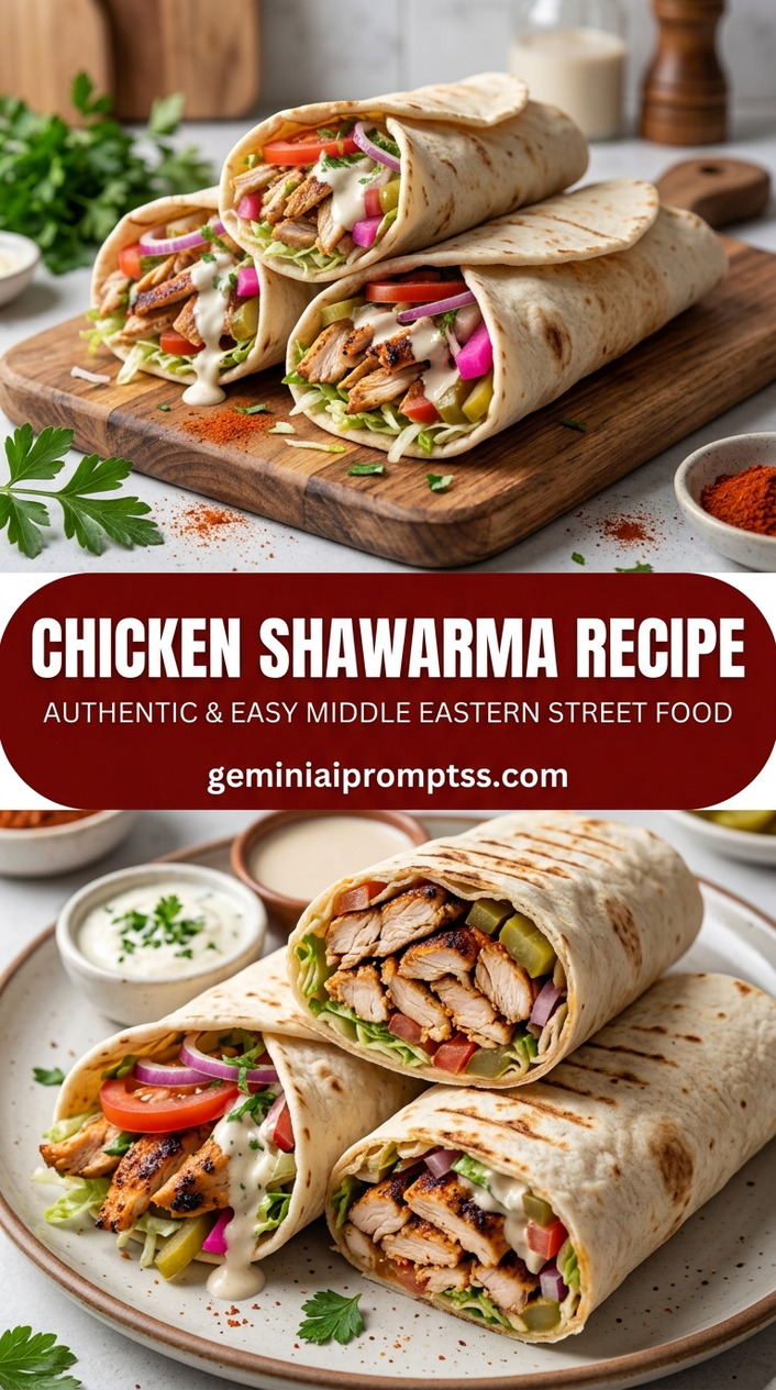 Chicken shawarma recipe with tender chicken and garlic tahini-style sauce
