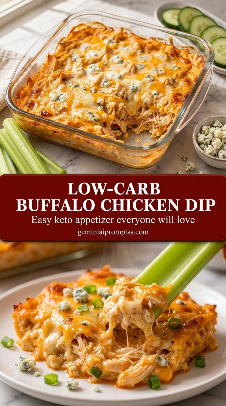 Low-carb buffalo chicken dip with creamy buffalo sauce chicken dip, melted pepper Jack, and chives
