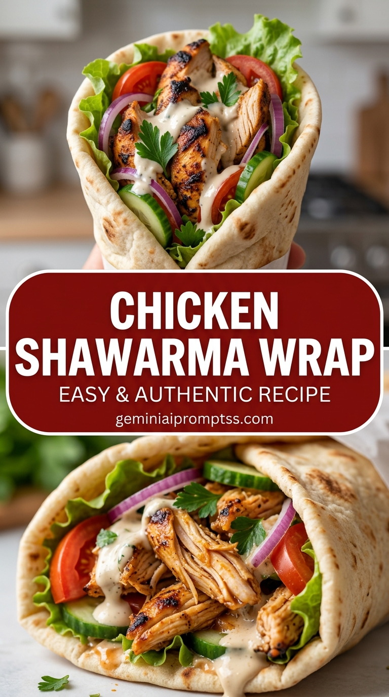 Chicken shawarma wrap with tender chicken and garlic tahini-style sauce