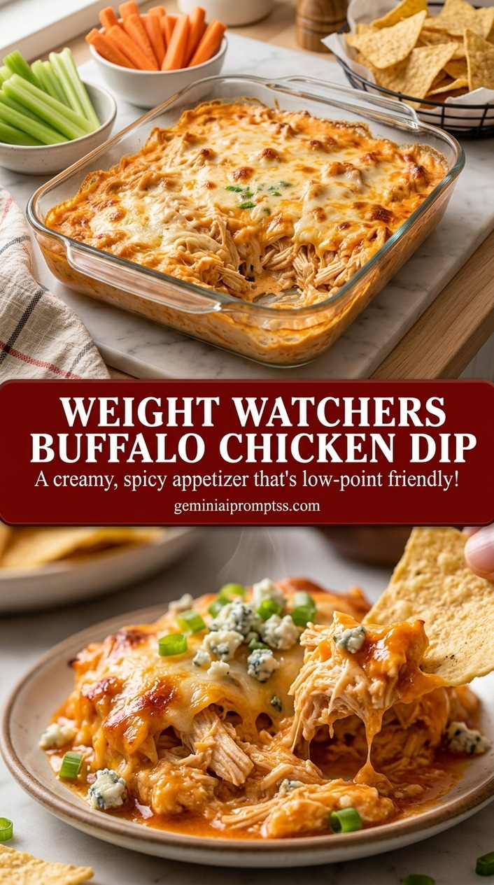 Weight Watchers buffalo chicken dip with creamy mild buffalo sauce chicken dip, melted reduced-fat cheddar, and scallion
