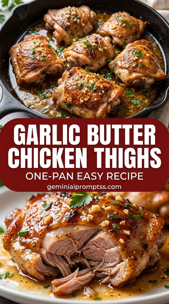 Garlic butter chicken thighs with chicken thighs that stay juicy while the edges brown, glossy sauce, and fresh garnish