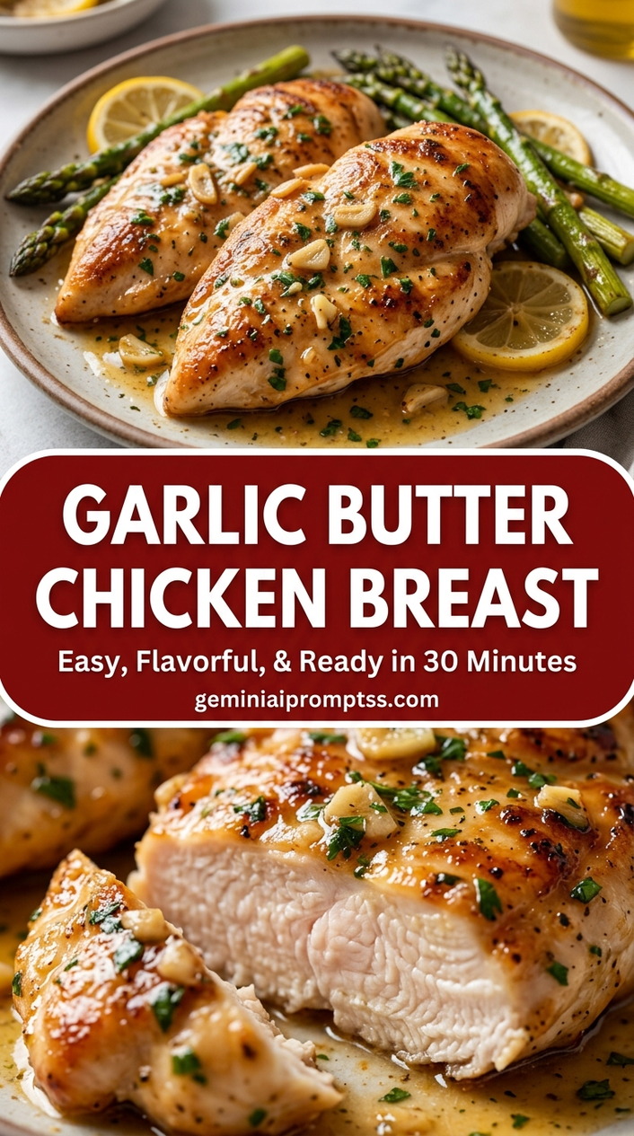 Garlic butter chicken breast with evenly cut chicken breast pieces that cook quickly, glossy sauce, and fresh garnish