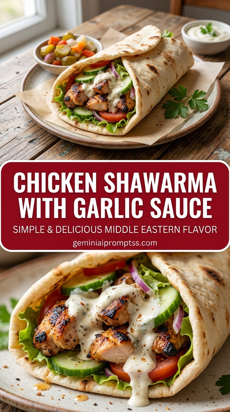 Chicken shawarma with garlic sauce with tender chicken and garlic tahini-style sauce