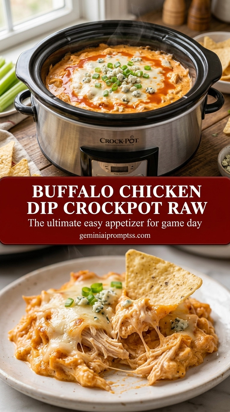 Buffalo chicken dip crockpot raw with creamy buffalo sauce chicken dip, melted cheddar, and scallion