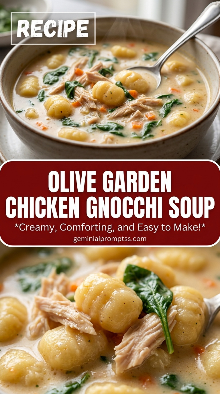 Olive Garden chicken gnocchi soup recipe with bite-size chicken pieces with browned edges, glossy sauce, and fresh garnish
