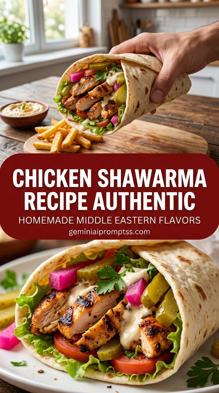 Chicken shawarma recipe authentic with tender chicken and garlic tahini-style sauce