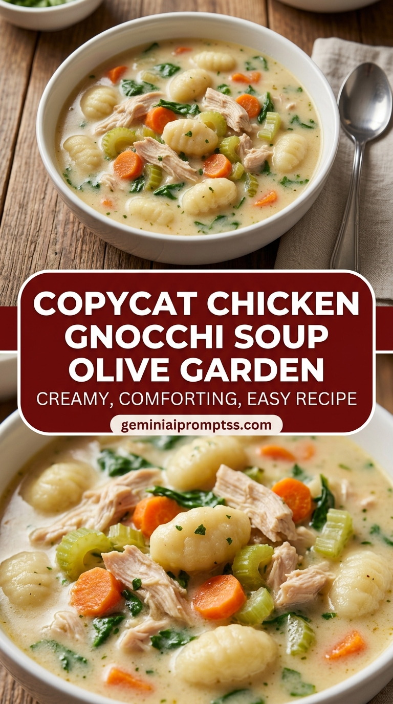 Copycat chicken gnocchi soup Olive Garden with bite-size chicken pieces with browned edges, glossy sauce, and fresh garnish