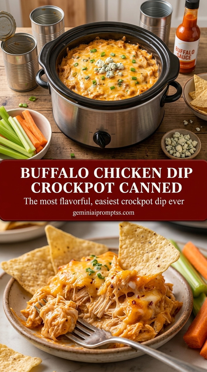 Buffalo chicken dip crockpot canned with creamy buffalo sauce chicken dip, melted Monterey Jack, and scallion